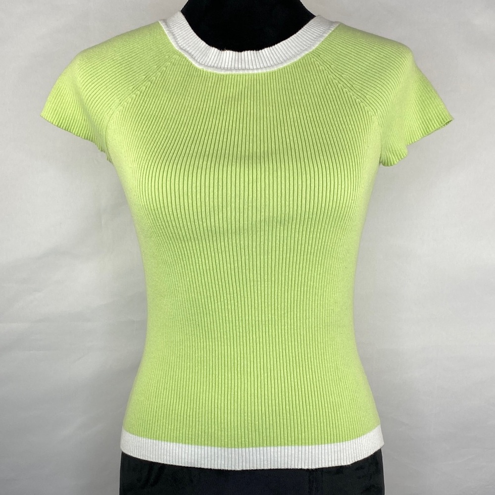 Vintage Y2K Jillian Jones Lime Green Ribbed Cap Sleeve Top Size Medium